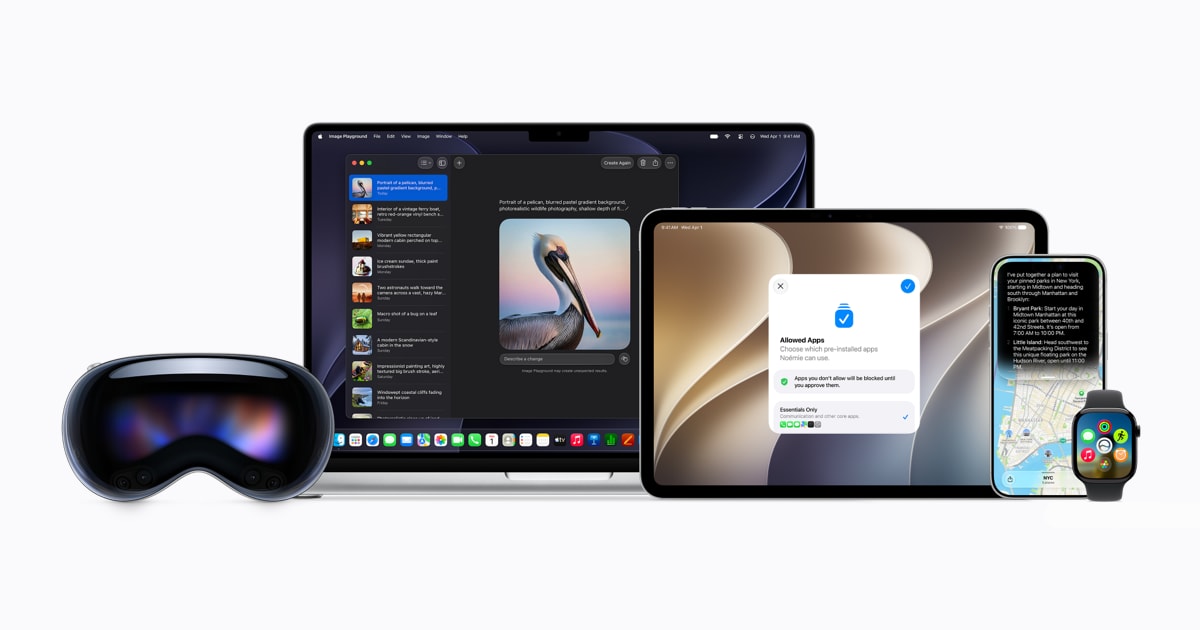 Apple devices displaying new Apple Intelligence and Siri features